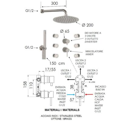 Daniel Tokyo Steel inbouw regendouche met 6 body-jets en ultra dunne RVS hoofddouche 4