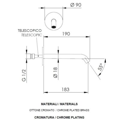 Daniel Tokyo wandmontage baduitloop 18cm rond gebogen 15 kleuropties 4