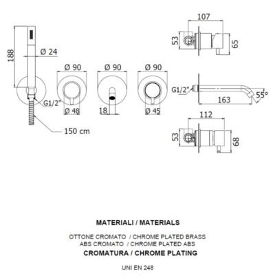 Daniel Tokyo inbouw badmengkraan met staafgreep en keramische cartridge 15 kleuropties 5