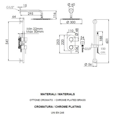 Daniel Tokyo inbouw regendouche Ø30cm ultra dun chroom met mechanische omstelling 9