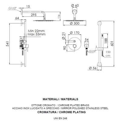 Daniel Tokyo ultra dunne inbouw regendouche Ø30cm met drukknop en chroom afwerking 9