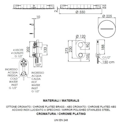 Daniel Tokyo inbouw regendouche Ø55cm ultra dun met LED en watervaluitloop chroom 10