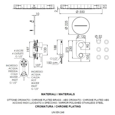 Daniel Tokyo inbouw regendouche met ultra dunne Ø55cm hoofddouche en LED-verlichting chroom 11