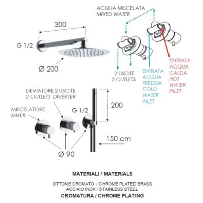 Daniel Tokyo inbouw regendouche Ø30cm ultra dun met mechanische omsteller Mat-zwart – Sale 4