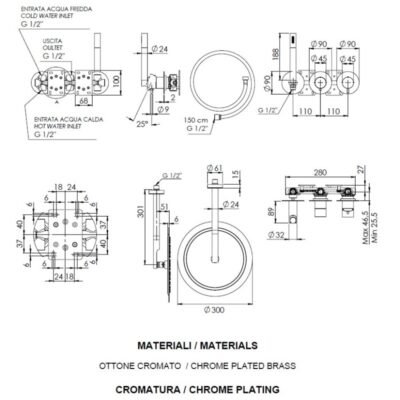 Daniel Tokyo inbouw regendouche met ultra dunne Ø25cm hoofddouche en keramische cartridge 8