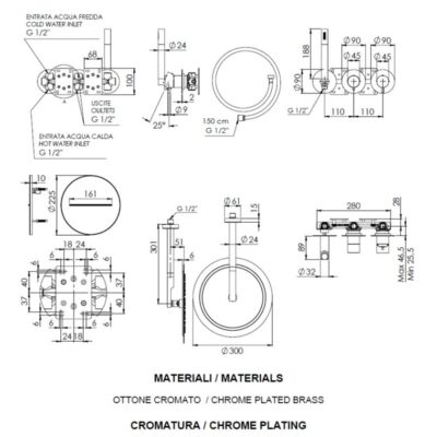 Daniel Tokyo inbouw regendouche met watervaluitloop Ø30cm ultra dun chroom mat-zwart 9