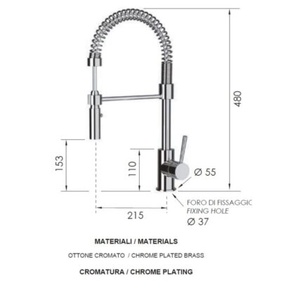 Daniel Tokyo hoge keukenmengkraan met staafgreep en kolom-veer ontwerp in chroom 4