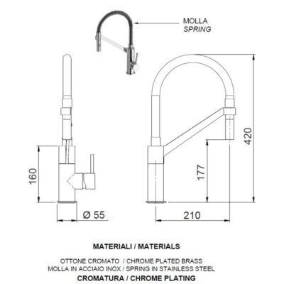 Daniel Tokyo hoge gourmetkeukenmengkraan met kolom en veer chroom en mat-zwart design 4