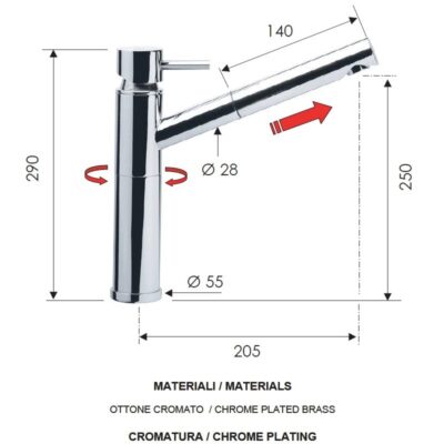 Daniel Tokyo keukenmengkraan met diagonale uitloop draaibaar en uittrekbaar 15 kleuropties 4