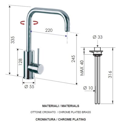 Daniel Tokyo keukenmengkraan met draaibare U-uitloop en keramische cartridge 15 kleuropties 4