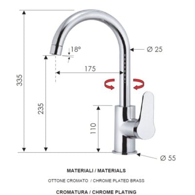 Daniel Tokyo keukenmengkraan met draaibare uitloop en staafgreep in 15 kleuropties 4