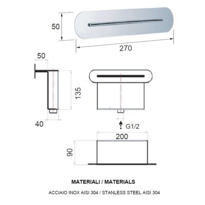 Daniel waterval baduitloop ronde spleet muurmontage chroom 270×50 mm 8 Daniel waterval baduitloop ronde spleet muurmontage chroom 270×50 mm 8