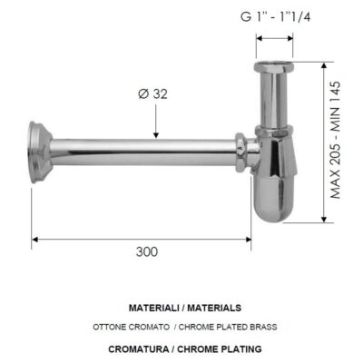 Daniel bekersifon messing 25cm lange ronde uitvoering 1×1/4 voor wastafel 15 kleuropties 4