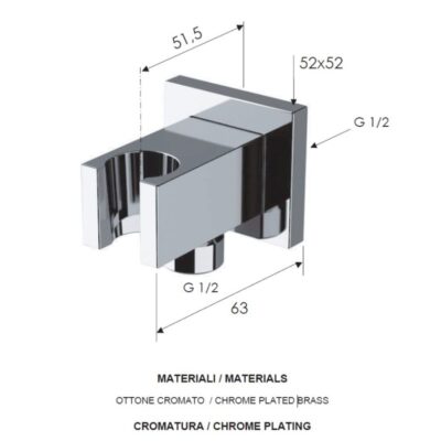 Daniel vierkante handdouchehouder met aansluiting messing met stopmengkraan en 15 kleuropties opties 4