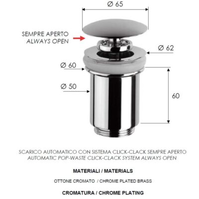 Daniel clickwaste hoog model altijd open met overloop 15 kleuropties voor wastafel 4