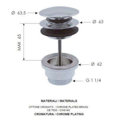Daniel clickwaste rond zonder overloop universeel model 1×1/4 afdek 15 kleuropties 4
