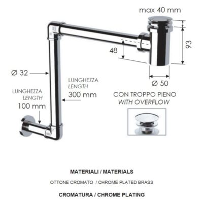 Daniel ruimtebesparende sifon messing met ronde klikwaste voor wastafel 1×1/4 4