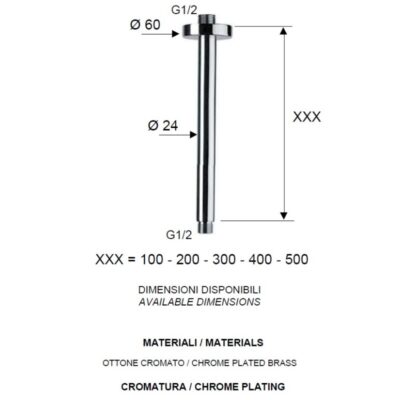 Daniel douchearm plafondmontage 50cm universeel roestvrij staal 15 kleuropties 4