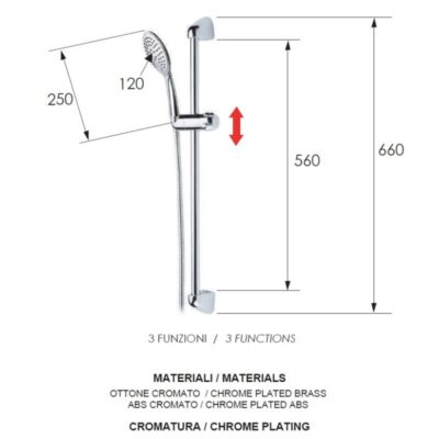 Daniel Glijstangcombinatie 66cm met 3-functie handdouche en anti-kalk chroom 4