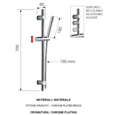 Daniel Glijstangcombinatie 60cm Messing Ronde Douche met 1-Functie Handdouche en Doucheslang 4