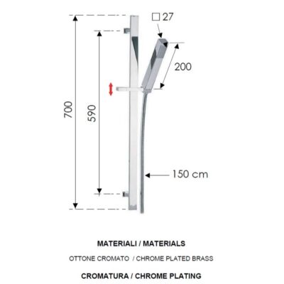 Daniel Glijstangcombinatie 70cm Messing 1-functie Handdouche Flexibele Doucheslang 15 kleuropties 4