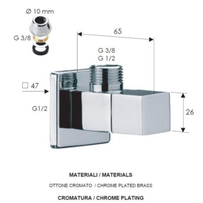 Daniel hoekstopmengkraan vierkant chroom 1/2×10 4