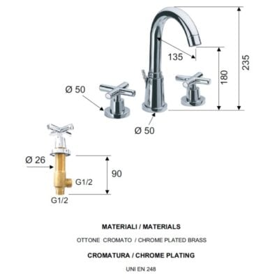 Daniel Jax 3-gats opbouw wastafelmengkraan met kruisgreep en keramische bovendeel 15 kleuropties 4
