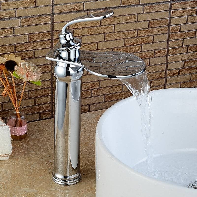 basin faucets single handle waterfall spout bathroom water faucet chrome brass material hot and cold gold mixer taps lh 16863 sale 2