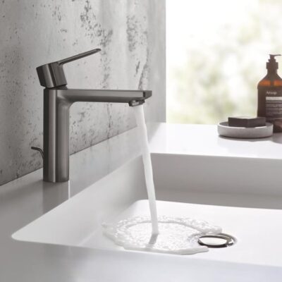 Grohe Lineare wastafelkraan S-Size met EcoJoy met trekstang-afvoergarnituur hard hard graphite geborsteld 32114AL1 4 Grohe Lineare wastafelkraan S-Size met EcoJoy met trekstang-afvoergarnituur hard hard graphite geborsteld 32114AL1 4