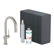 Hansgrohe Aqittura M91 filtersysteem 210 uittrekbare uitloop met sBox starterset en SodaSystem Edelstraal finish 76806800