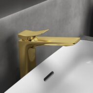 Ideal Standard Conca wastafelkraan met verhoogd kraanlichaam met trekstang-afvoergarnituur goud geborsteld BC757A2