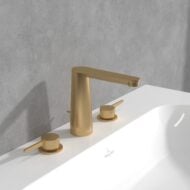 Villeroy & Boch Conum wastafelkraan met AquaSmart met trekstang-afvoergarnituur goud geborsteld TVW12700100076