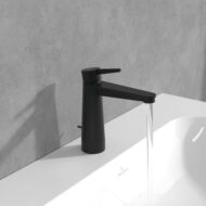 Villeroy & Boch Conum wastafelkraan met AquaSmart met trekstang-afvoergarnituur mat-zwart TVW127003000K5