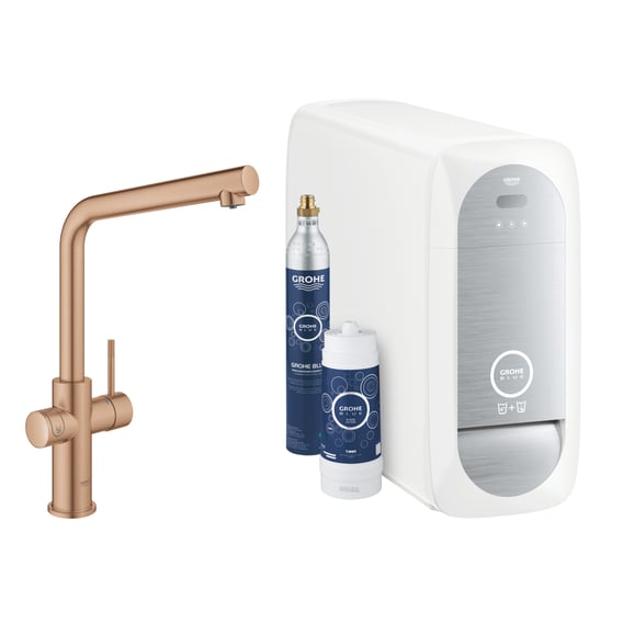 Grohe Blue Home L-uitloop Starter Kit – haaks draaibaar 2 standen warm sunset geborsteld 31454DL1 3 Grohe Blue Home L-uitloop Starter Kit – haaks draaibaar 2 standen warm sunset geborsteld 31454DL1 3