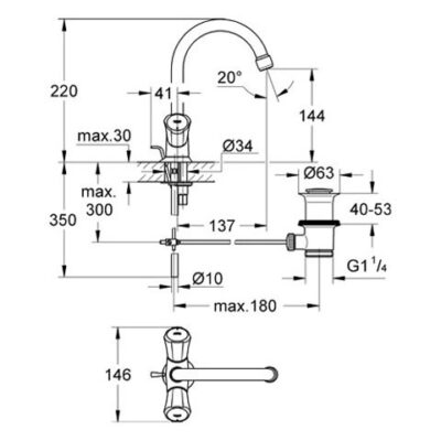 Grohe Costa wastafelkraan met trekstang afvoergarnituur chroom 21375001 8 Grohe Costa wastafelkraan met trekstang afvoergarnituur chroom 21375001 8