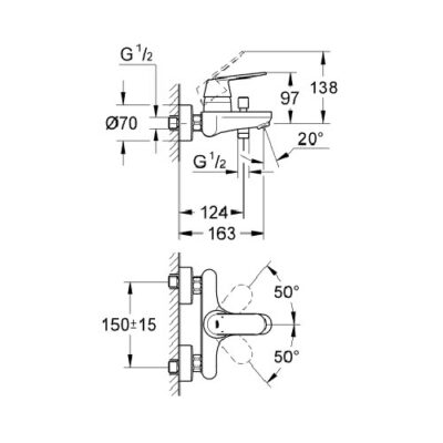 Grohe Eurosmart Cosmopolitan eengreeps badmengkraan met omstel 1/2 chroom duurzame keramische cartridge 32831000 4