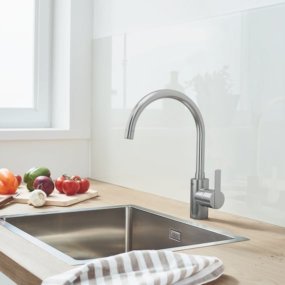 Grohe Feel hoge uitloop keukenmengkraan Supersteel 1 straalsoort 32670DC2 3 Grohe Feel hoge uitloop keukenmengkraan Supersteel 1 straalsoort 32670DC2 3