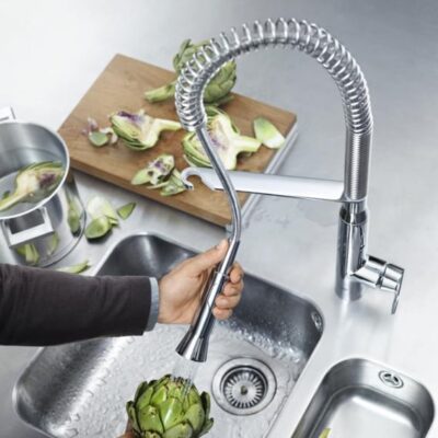 Grohe K7 hoge keukenmengkraan chroom met dichte greep en kolom veer voor extra ruimte 32950000 6