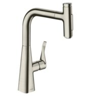 Hansgrohe Metris Select M71 keukenmengkraan 240 uittrekbaar 2 straalsoorten Edelstaal Finish 73822800