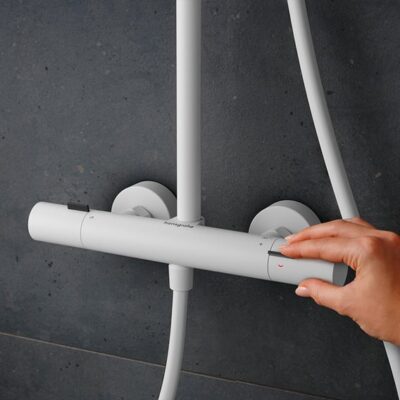 Hansgrohe Pulsify S Puro thermostatische opbouw regendoucheset met EcoSmart Ø260 mm mat-wit 24223700 5