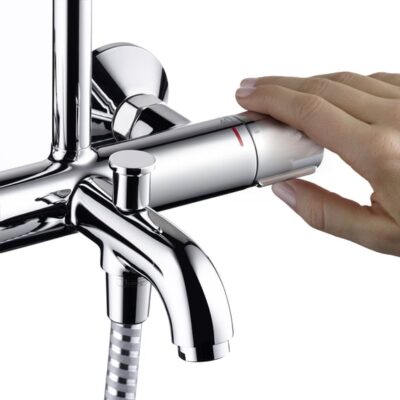 Hansgrohe Vernis Blend thermostatische opbouw regendoucheset met baduitloop Ø205 mm chroom 26274000 4