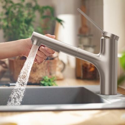 Hansgrohe Zesis M33 eengreeps keukenmengkraan met uittrekbare sproeier 2 straalsoorten edelstaal finish 74820800 4