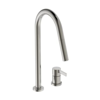 Ideal Standaard Gusto keukenmengkraan 2-gats uitloop 2-functie handdouche zilver storm BD424GN 7