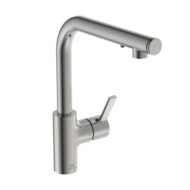 Ideale Standaard Gusto keukenmengkraan L-uitloop zeepuitloop haaks draaibaar zilver Storm A7817GN Ideale Standaard Gusto keukenmengkraan L-uitloop zeepuitloop haaks draaibaar zilver Storm A7817GN