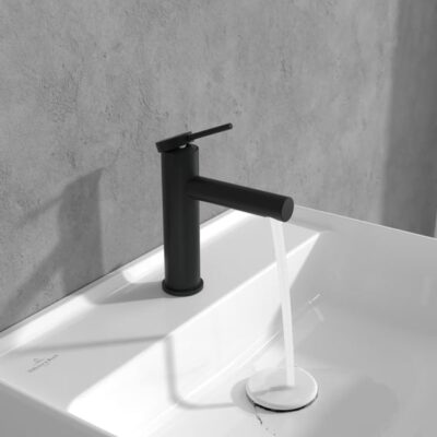 Villeroy & Boch Loop & Friends wastafelkraan met trekstang-afvoergarnituur mat-zwart TVW106102153K5 4