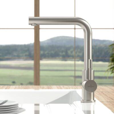 Villeroy & Boch Moderne stalen eengreeps keukenmengkraan – haaks draaibaar edelstraal finish 966801LC 12 Villeroy & Boch Moderne stalen eengreeps keukenmengkraan – haaks draaibaar edelstraal finish 966801LC 12