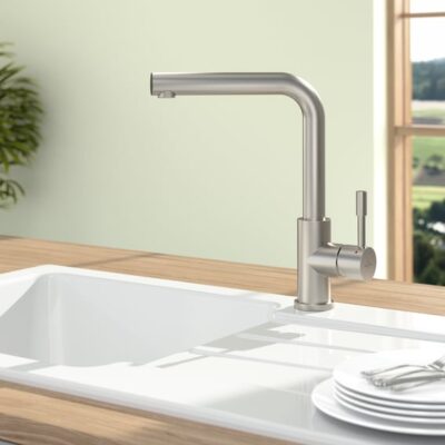 Villeroy & Boch Moderne stalen eengreeps keukenmengkraan lage druk haaks draaibaar edelstraal finish 966811LC 5