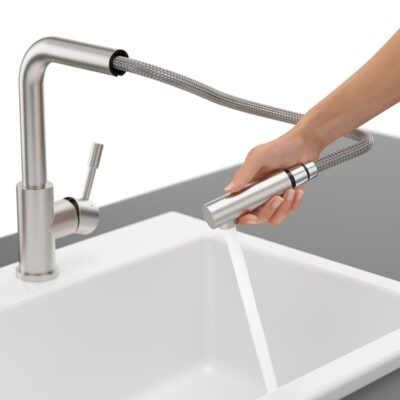 Villeroy & Boch stalen douche eengreeps keukenmengkraan – haaks draaibaar uittrekbaar – edelstraal finish 969701LC 7