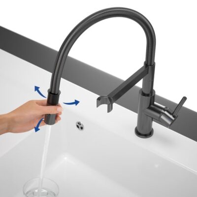 Villeroy & Boch Steel Expert Compact eengreeps keukenmengkraan met veer draaibaar uittrekbaar 2 standen antraciet 92730005 8