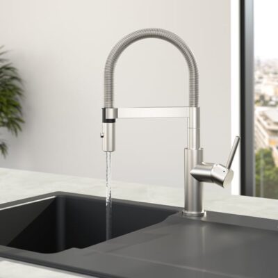 Villeroy & Boch Steel Expert Compact eengreeps keukenmengkraan met veer draaibaar uittrekbaar 2 standen edelstaal finish 927300LC 4